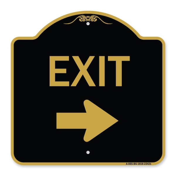 Parking Lot Sign Exit Sign Right Arrow, Black & Gold Aluminum Sign, 18" L, 18" H, BG-1818-23421